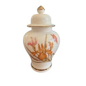 Japanese Bijutsu Toki Porcelain Ginger Jar Iris Design Gold Trim Vintage